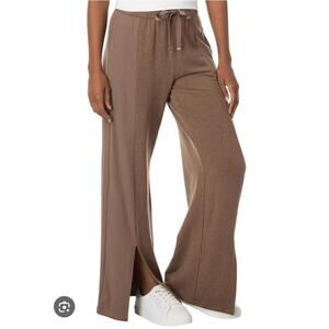 Travis Mathew Knit Drawstring Lounge Pants Front Split Hem Brown Size Small